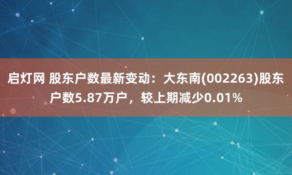 启灯网 股东户数最新变动：大东南(002263)股东户数5.87万户，较上期减少0.01%