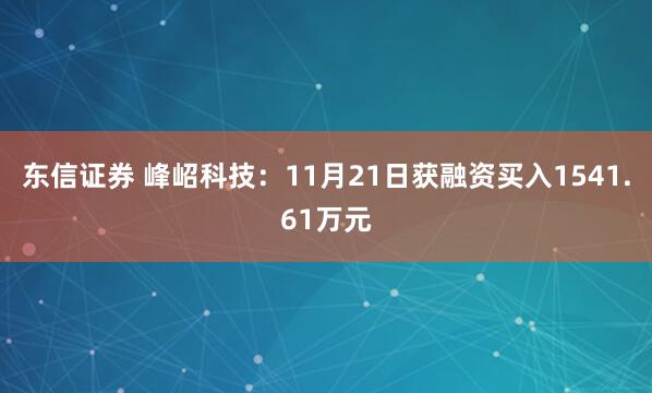 东信证券 峰岹科技：11月21日获融资买入1541.61万元